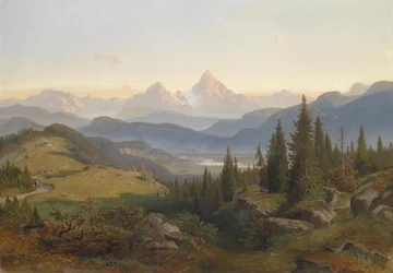 Paisaje con cadena montañosa, al fondo el Watzmann